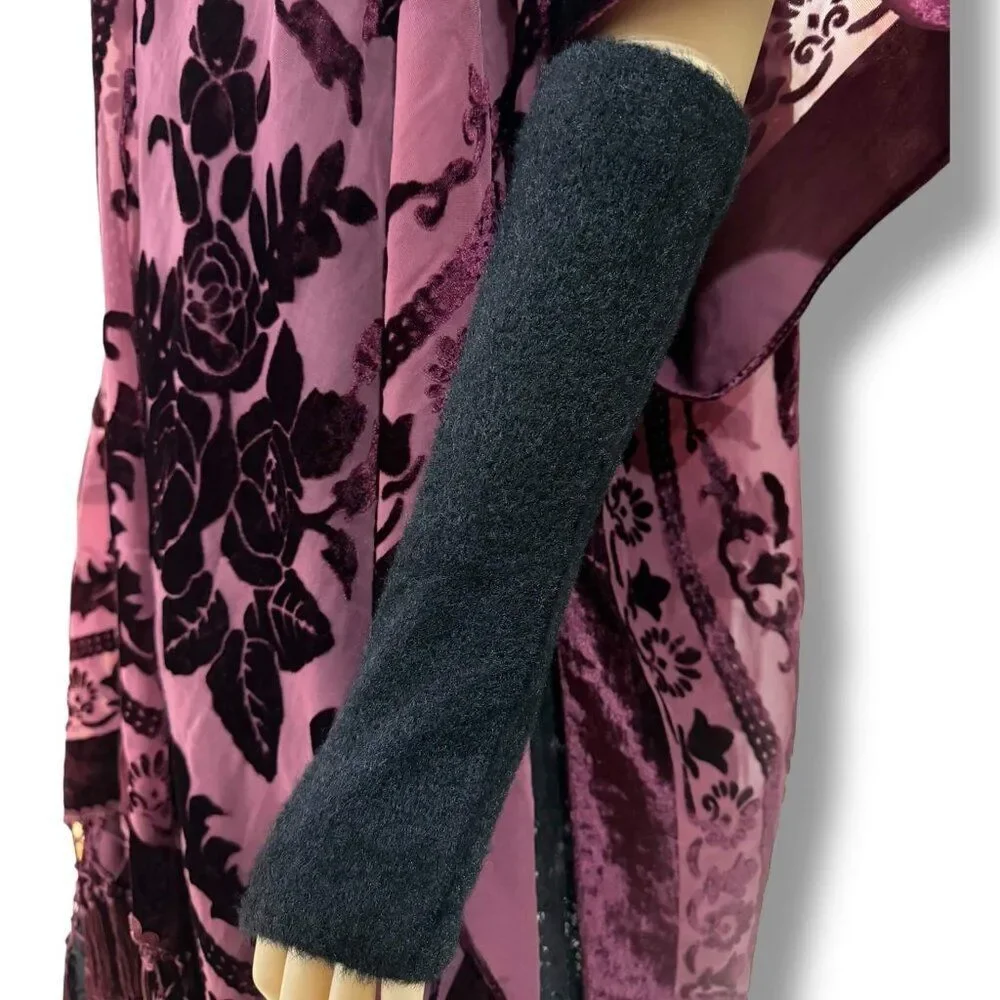 Black Soft Fuzzy Long Arm Warmers Gloves NWT